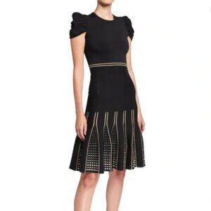 Shoshanna Elenna Metallic Dot Jacquard Pleated Hem Dress XS NWT